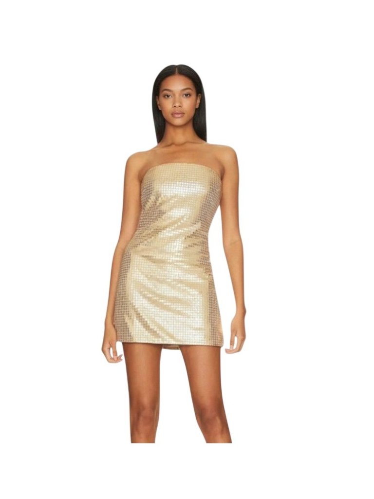 Auteur Gold Metallic Harlow Strapless Mini Dress Party Clubwear Nwt - Size S